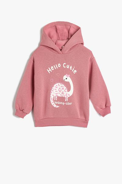 Koton Dinosaur Printed Hooded Long Sleeve Sweatshirt