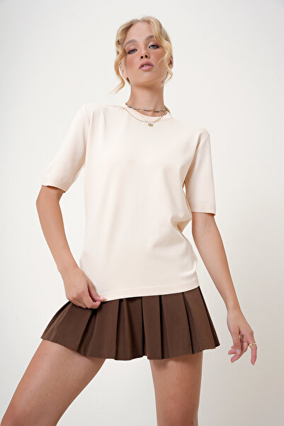 Trend Alaçatı Stili بلوزة تريكو بالفانيليا - رقبة دائرية، نصف كم، ALC-X12504