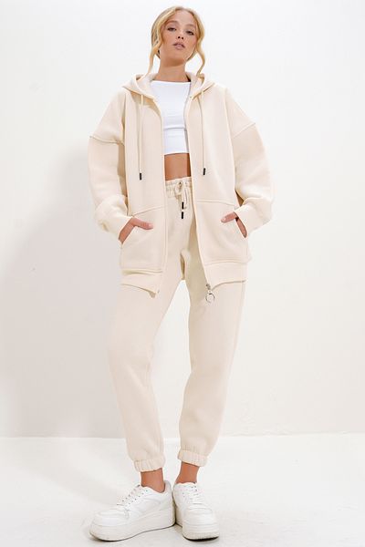 Trend Alaçatı Stili Kenguru PockEt HoodEd Cream tréningruha szett - 3 szál ALC-X12501