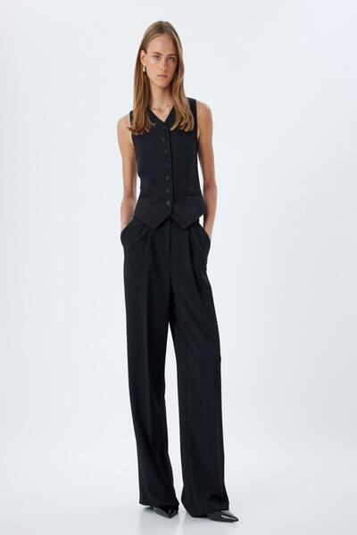 Koton V-Neck Double Breasted Blazer Vest - Buttoned and Pocketed