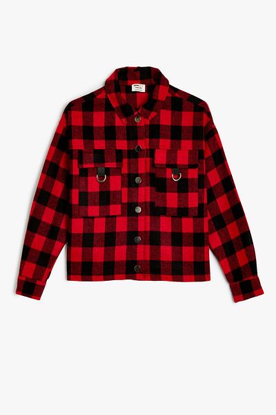 Koton Long Sleeve Crop Shirt Jacket - Pocket Detailed