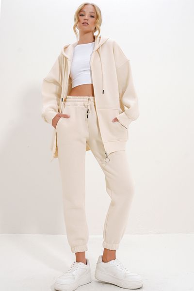 Trend Alaçatı Stili Kenguru PockEt HoodEd Cream tréningruha szett - 3 szál ALC-X12501