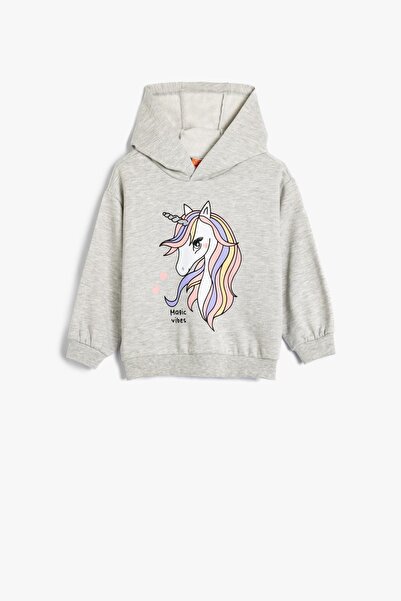 Koton Langarm-Sweatshirt mit Einhorn-Aufdruck und Kapuze – Raster