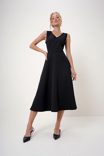 Trend Alaçatı Stili Black V-neck Zippered Midi Dress - ALC-X12521