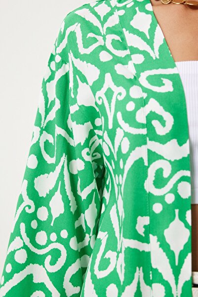 Happiness İstanbul Γυναικείο κιμονό βισκόζης με πράσινο εκρού EN00615