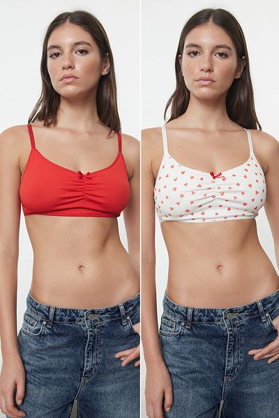 Trendyol Collection 2er-Pack rot-weißer Bralette-BH ohne Bügel – Band/Schleife, THMAW25SU00014