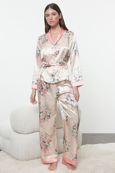 Trendyol Collection Colorful Belted Floral Pattern Satin Sleepwear Set - Thmaw25Pt00052