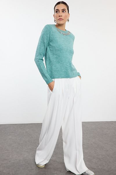Trendyol Collection Pulover din tricotaje mentă cu textura moale - Detaliu în piatră, TWOAW25KZ00151