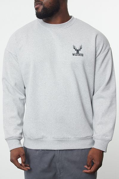 Trendyol Collection Szürke hímzésű Oversize nagyméretű pulóver - TMNAW25AO00011