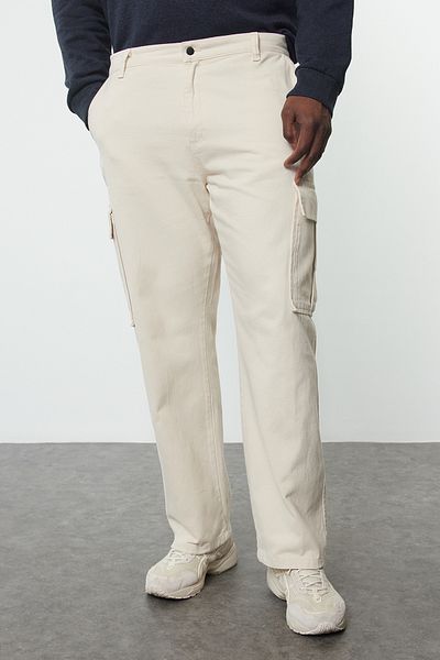 Trendyol Collection Stone 100% bumbac Pantaloni largi pentru bărbați, cu buzunare cargo, mărimi mari TMNAW25AR00007