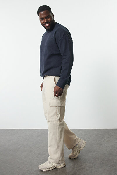 Trendyol Collection Stone 100% Cotton Baggy Fit Men's Large Size Pants with Cargo Pockets Tmnaw25Ar00007