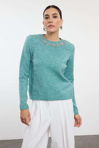 Trendyol Collection Pulover din tricotaje mentă cu textura moale - Detaliu în piatră, TWOAW25KZ00151