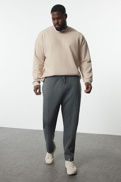 Trendyol Collection Ανθρακί χοντρό παντελόνι με λεπτομέρεια ραφής, κανονική εφαρμογή TMNAW25AJ00006