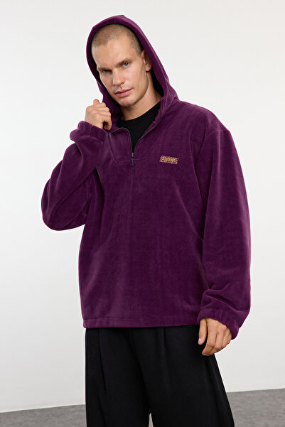 Trendyol Collection Φούτερ Unisex Purple Oversize Hooded Anti-Pilling Fleece φούτερ - TMNAW25SW00029