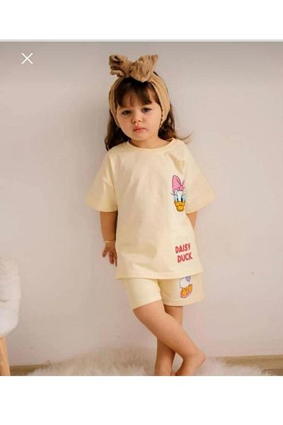 Soody Kids Alk Girl Duck Patterned T-shirt and Shorts Set