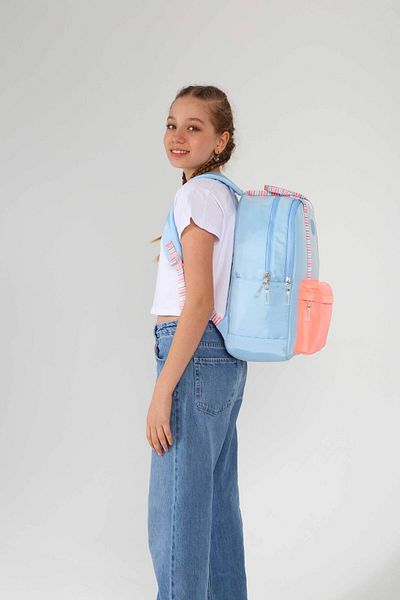 KAUKKO Rucsac albastru deschis cu dungi duble - K1765