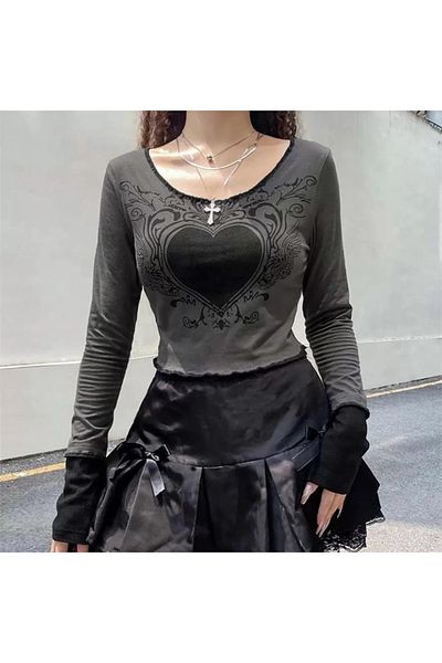 Köstebek Mod cu mânecă lungă Harajuku Gothic Heart