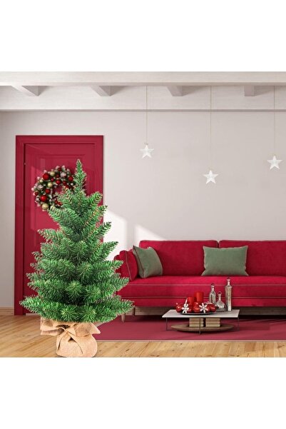 Huzur Party Store 40 Cm Yılbaşı Çam Ağacı 46 Dal Dekoratif Masaüstü Ofis Tipi Dağıtmalık Yeni Yıl Hasır Kumaşlı Ağaç