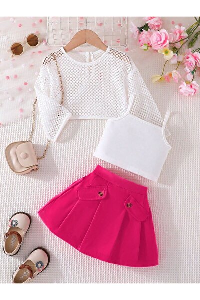 Minigimin Cicileri 3-компонентен комплект Fuchsia Mini - блуза с дантелена ук...