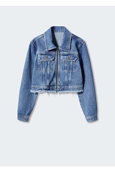 MANGO Woman Kenarları Dikişsiz Kot Ceket