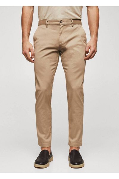 MANGO Man Tapered Cut Cotton Cropped Trousers