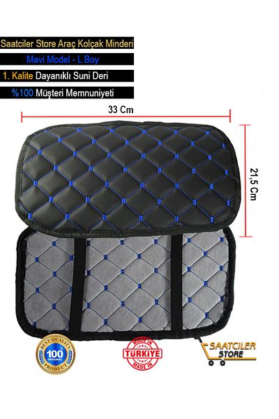 LEVAS Seat Ibiza - New Custom Leather, Capitone Sponge, Blue Embroidered Auto Armrest Cover