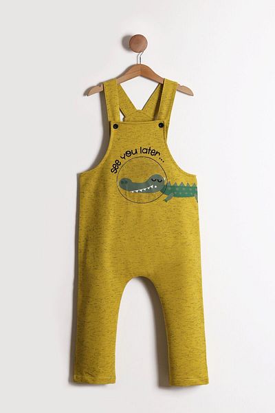 Pollito Crocodile Printed Children's Mustard Slippers - Adjustable Button