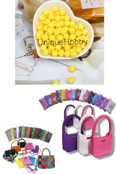 uniquehobby 500 جرام 8 مم من البلاستيك المستدير الأصفر - خرزة صناعة الأكياس ا...
