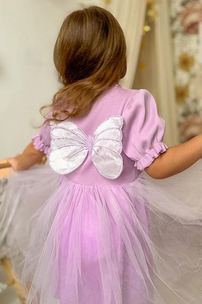 Le Mabelle Lilac Watermelon Sleeves Butterfly Wings Girl's Dress - Angel