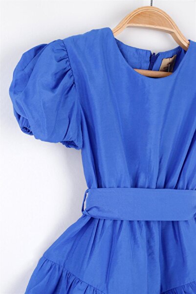 Le Mabelle Blue Belt Detailed Watermelon Sleeve Girl's Dress - Miley