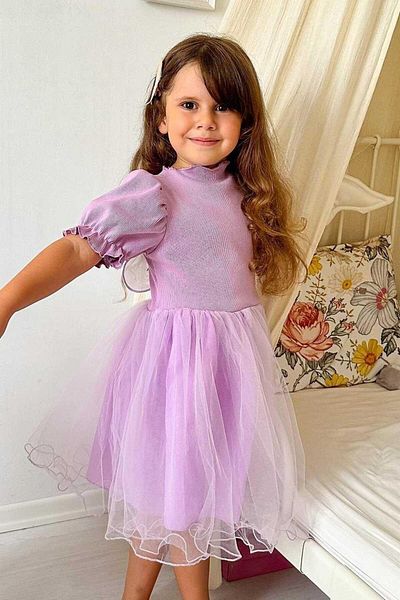 Le Mabelle Lilac Watermelon Sleeves Butterfly Wings Girl's Dress - Angel