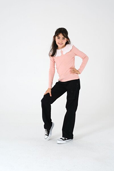 Kyron Pulover de tricotaj pentru fete cu guler roz - moale și confortabil