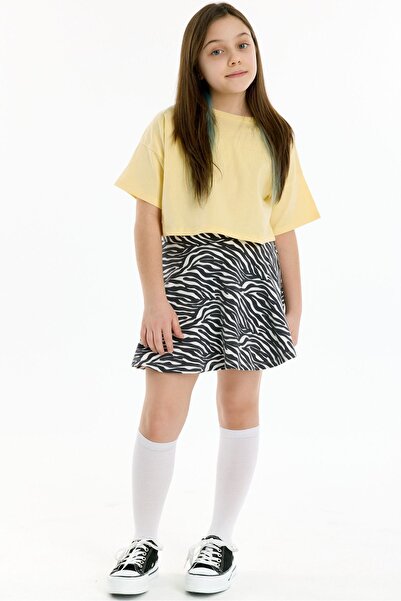 Kyron 100% Cotton Zebra Pattern Girl's Skirt - Anthracite