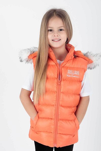 AHENGİM Girl's Trend Furry Hooded Puffer Vest - Ak 215657