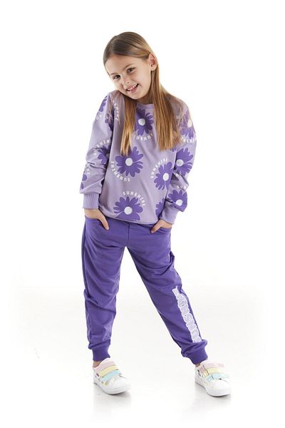 AHENGİM Set de trening pentru fete cu imprimeu floral - bumbac sezonier Ak2501