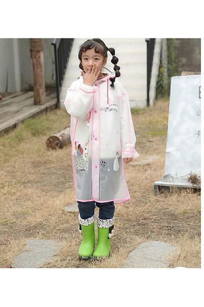 MAİN SHOP Children's Raincoat and Windbreaker with Hooded Bag and Compartment Figured Pink (Size L - 7-8 Years) M-2672