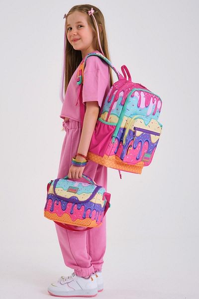 Coral High Set de geanți de școală pentru copii, roz, colorat, cu model înghețată, 3 piese0123731