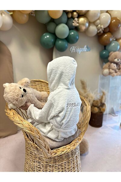 Hooded Bathrobe. Custom Embroidered, Cotton, Water Absorbent, Baby Girl-Boy Bathrobe