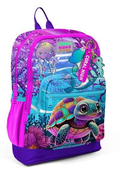 Yaygan Coral High Kids Pink Purple Turtle Patterned School Backpack 23756