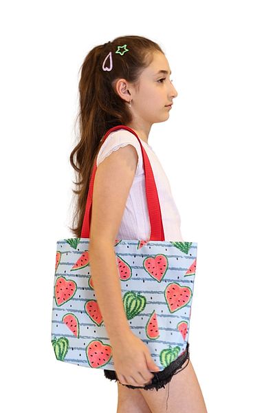 ICONE BAG Geantă de plajă pentru fete - Geantă zilnică imprimată cu model de inimă și pepene verde