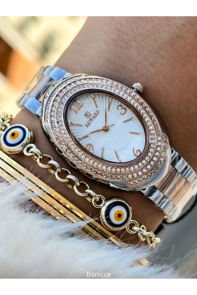 Reward Mesh Steel Strap, Rose Color, Geometric Case, VIP Women's Wristwatch + Bracelet