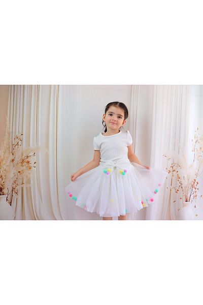 GÜL Baby Tutu Skirt for Girl - Pompom and Straight Cut