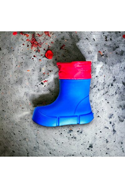 TrineBear Çizgifilm Karakterli Çizme Bot Erkek Çocuk Ayakkabısı Lacivert Kırmızı Rengi Su Geçirmez Lastikli