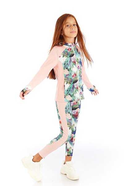 Colorinas Shirley Flower Patterned Hooded Girl's Sweatshirt Cardigan