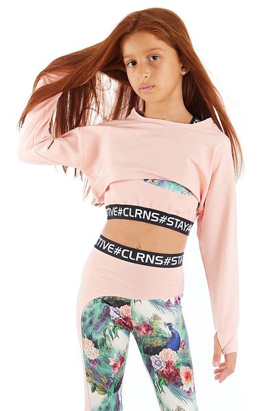 Colorinas Embroidered Crop Long Sleeve Girl's Combed Cotton Sweatshirt