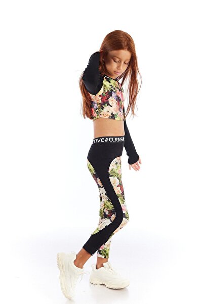 Colorinas Tori Flower Patterned Long Sleeve Girl's Crop Sweatshirt