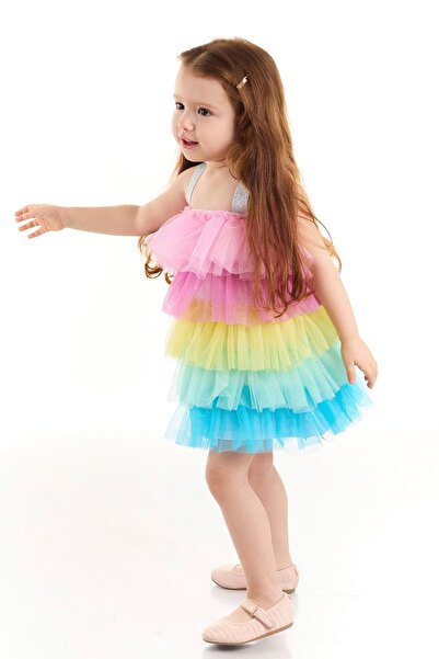 Colorinas Φόρεμα πάρτι Rainbow Shiny Girl's Strappy Tutu
