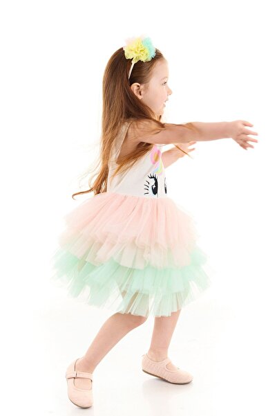 Colorinas Unicorn Printed Embroidery Girl's Tutu Dress
