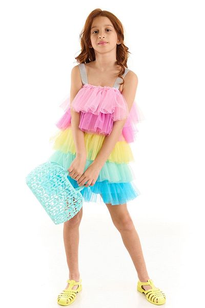 Colorinas Φόρεμα πάρτι Rainbow Shiny Girl's Strappy Tutu