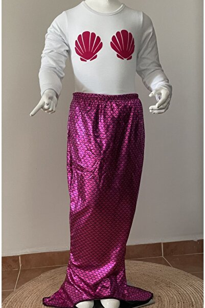 KorSeZen 2 Parça Denizkızı Kostümü Midye Baskılı Berrak Body + Hologram Pul B...
